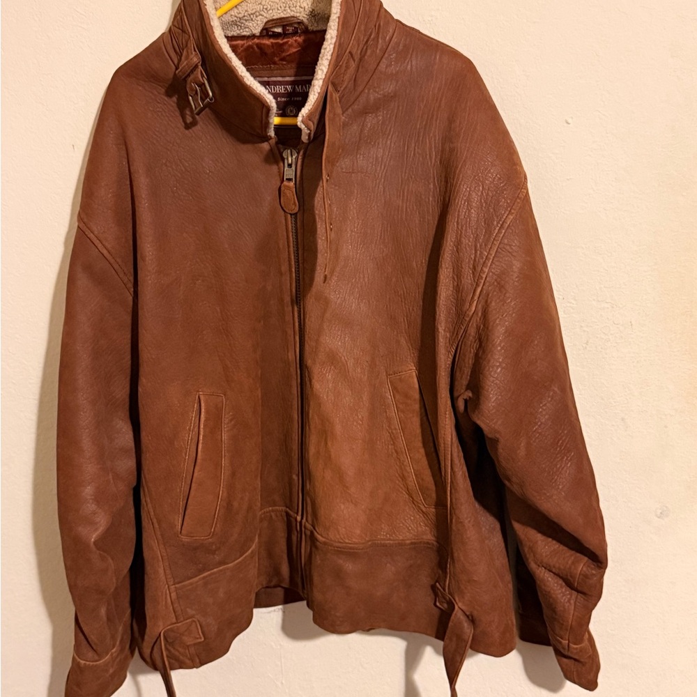 Andrew Marc Tan Leather Bomber Jacket size xl